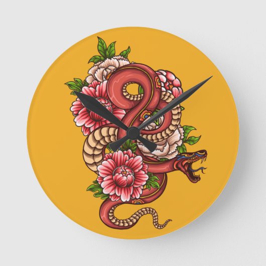 Horloge Ronde Dragon rose et noir floral sur (Recto)