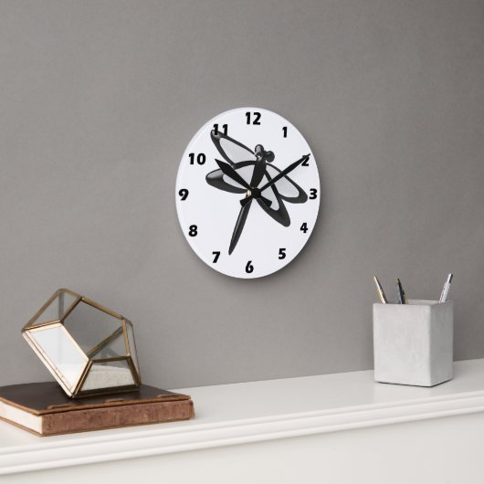 Horloge Ronde Dragonfly noir et blanc (Bureau)
