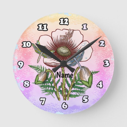 Horloge Ronde Dragonfly Pale Poppy  (Recto)
