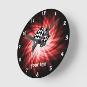 Horloge Ronde Drapeau À damiers ; rouge (Angle)