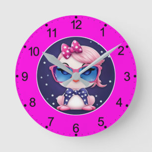 Horloge Ronde Drapeau Américain avec dessin animé de flamant-696