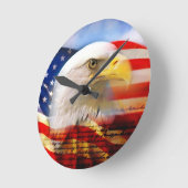 Horloge Ronde Drapeau américain avec Eagle chauve (Angle)