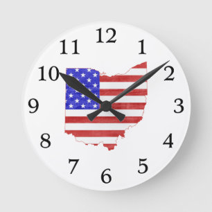 Horloge Ronde Drapeau américain en forme de carte de l'Ohio