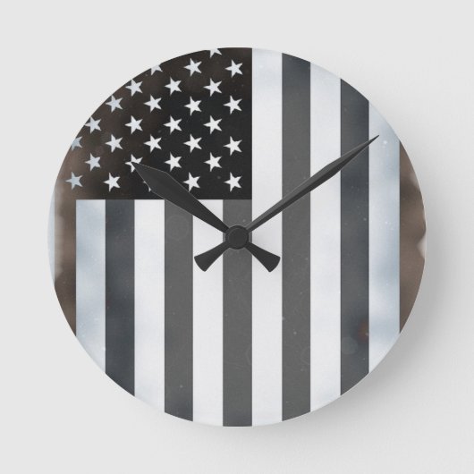 Horloge Ronde Drapeau américain noir et blanc (Recto)