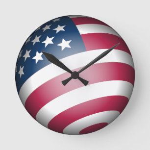Horloge Ronde Drapeau américain patriotique en design 3D