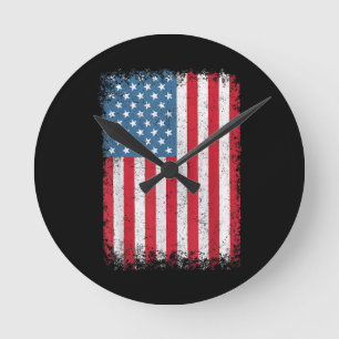 Horloge Ronde Drapeau américain patriotique USA pour hommes femm