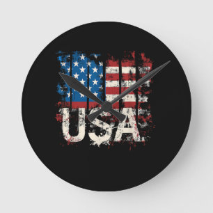 Horloge Ronde Drapeau américain rétro 4 juillet