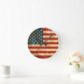 Horloge Ronde Drapeau américain vintage rayé et porté (Maison)