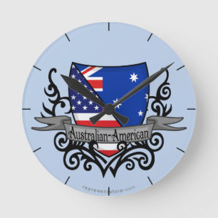 Horloge Ronde Drapeau Australien-Américain de bouclier
