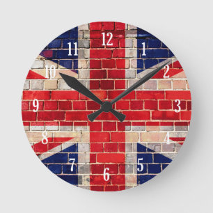 Horloge Ronde Drapeau britannique sur un mur de briques