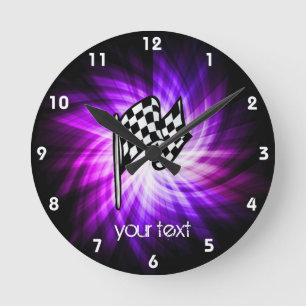 Horloge Ronde Drapeau checkered; purple