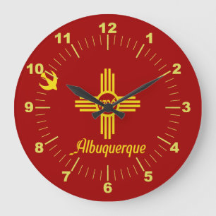 Horloge Ronde Drapeau d'Albuquerque (Nouveau-Mexique) Grande Hor