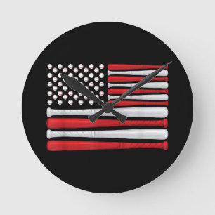 Horloge Ronde Drapeau de baseball américain classique - Baseball