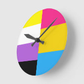 Horloge Ronde Drapeau de fierté pansexuelle non binaire double (Angle)