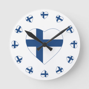HORLOGE RONDE DRAPEAU DE FORME DE COEUR DE SUOMI FINLANDE