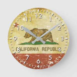 Horloge Ronde Drapeau de l'État de Californie Patriotique Usé