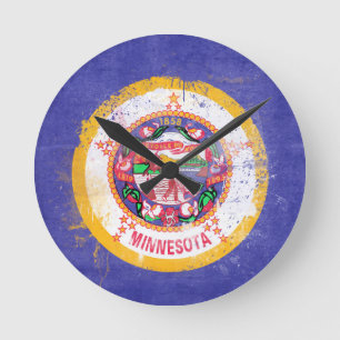Horloge Ronde Drapeau de l'État du Minnesota en détresse