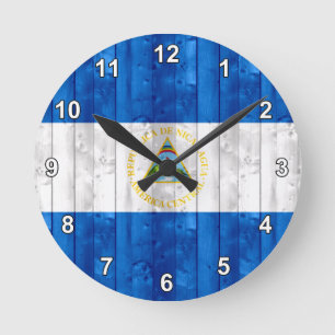 Horloge Ronde Drapeau de Nicaragua en bois