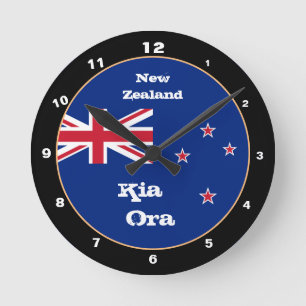 Horloge Ronde Drapeau de Nouvelle-Zélande, Kia Ora, Nouvelle-Zél