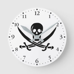 Horloge Ronde Drapeau de pirate Crâne croisé épées