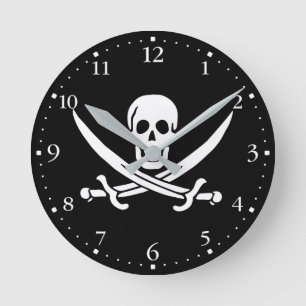Horloge Ronde Drapeau de pirate Crâne croisé épées