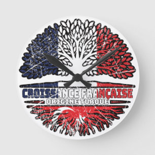 Horloge Ronde Drapeau des racines d'arbre de France Turquie