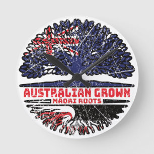 Horloge Ronde Drapeau des racines d'arbre de l'Australie maya