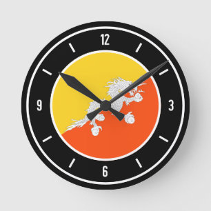 Horloge Ronde Drapeau du Bhoutan élégant