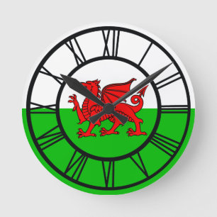 Horloge Ronde Drapeau du dragon rouge gallois du Pays de Galles