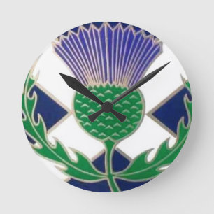 Horloge Ronde Drapeau écossais et chardon