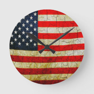 Horloge Ronde Drapeau grunge de l'Amérique