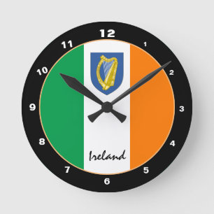 Horloge Ronde Drapeau irlandais patriotique, tendance Irlande Ac