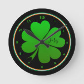Horloge Ronde Drapeau irlandais, Shamrock, Irlande Accueil, St P (Recto)