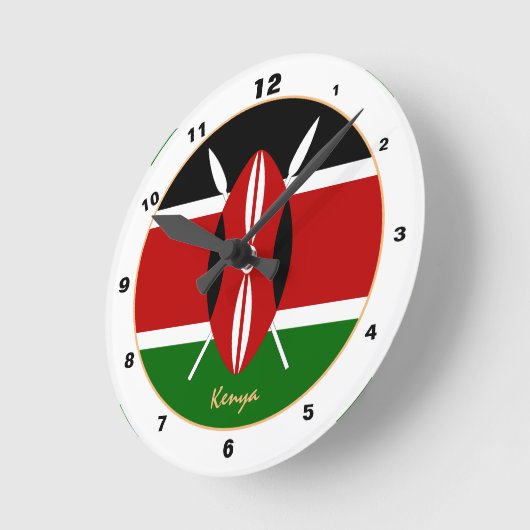 Horloge Ronde Drapeau kenyan moderne, Kenya Accueil / design (Angle)