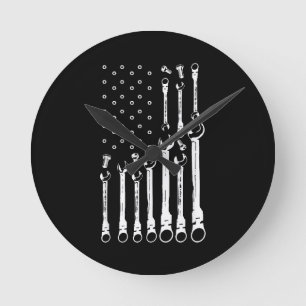 Horloge Ronde Drapeau mécanique Drapeau patriotique américain Mé