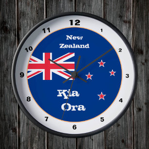 Horloge Ronde Drapeau néo-zélandais, Kia Ora, domicile Nouvelle-