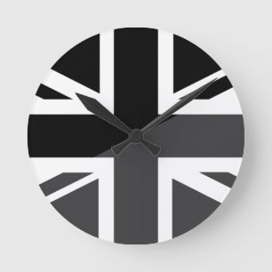 Horloge Ronde Drapeau noir et gris d'Union Jack les Anglais