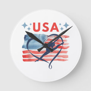 Horloge Ronde Drapeau patriotique américain Gymnastique Design p