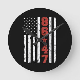 Horloge Ronde Drapeau rétro Vintage USA 86 47 Anti Trump