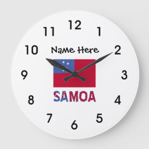 Horloge Ronde Drapeau samoan et Samoa avec votre nom Grande Horl