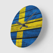 Horloge Ronde Drapeau suédois Bois rustique (Angle)