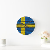 Horloge Ronde Drapeau suédois Bois rustique (Maison)