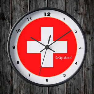 Horloge Ronde Drapeau suisse moderne & Suisse tendance / design