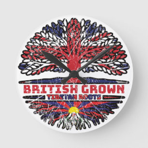 Horloge Ronde Drapeau tibétain britannique britannique des racin