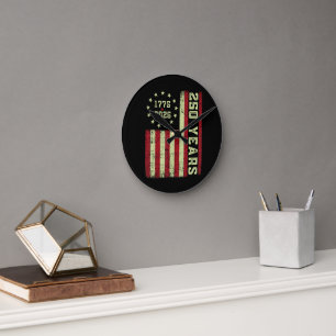 Horloge Ronde Drapeau USA 250e anniversaire