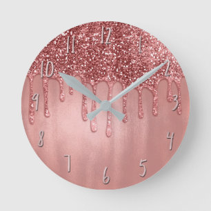 Horloge Ronde Dripping in Rose Gold Glitter Pretty Pink Drips