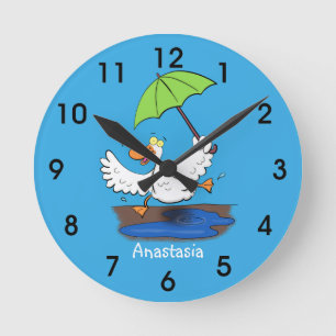 Horloge Ronde Drôle canard avec parapluie dessin animé