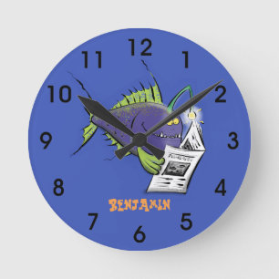 Horloge Ronde Drôle caricature de poisson de pêcheur