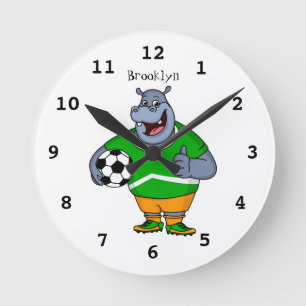 Horloge Ronde Drôle de joueur de football hippo dessin humoristi