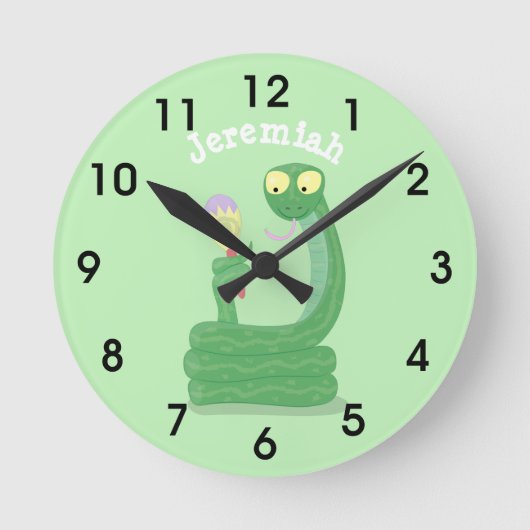 Horloge Ronde Drôle de serpent vert avec caricature de maraca (Recto)